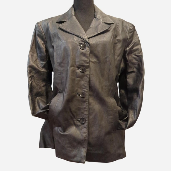 LobiLobi Jackets & Blazers - Vintage 70s Black Leather Button-Front Jacket By LobiLobi